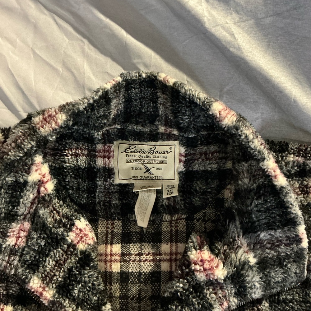 Eddie Bauer Plush Plaid Shacket in Gray and Pink